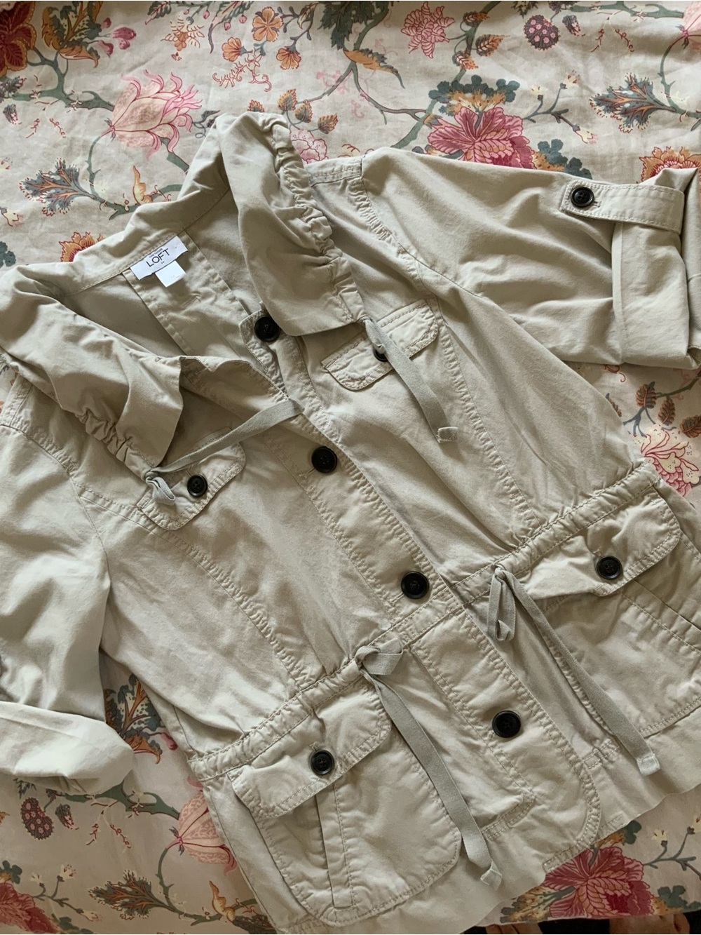 Ann Taylor LOFT Khaki Utility Trench Jacket with Contrast Buttons - Picture 2 of 7